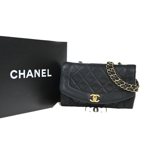 CHANEL CC Diana Matelasse 22 Chain Shoulder Bag Leather Beige Vintage 880RP112